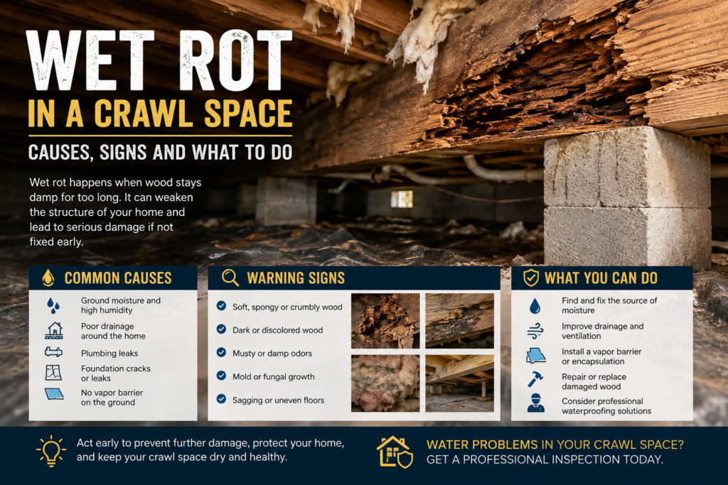 Wet Rot in a Crawl Space Wet Rot in a Crawl Space